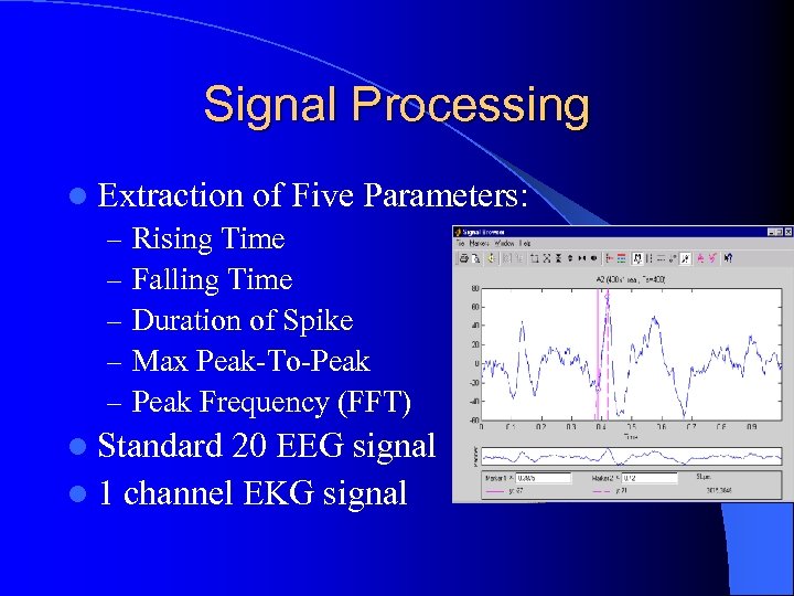 Signal Processing l Extraction of Five Parameters: – Rising Time – Falling Time –