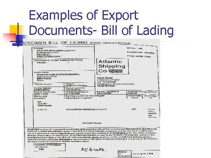 Examples of Export Documents- Bill of Lading MS 34 B, UWI Mona, Department of