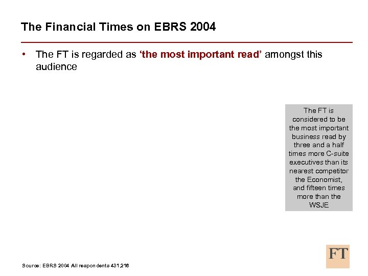 The Financial Times on EBRS 2004 • The FT is regarded as ‘the most