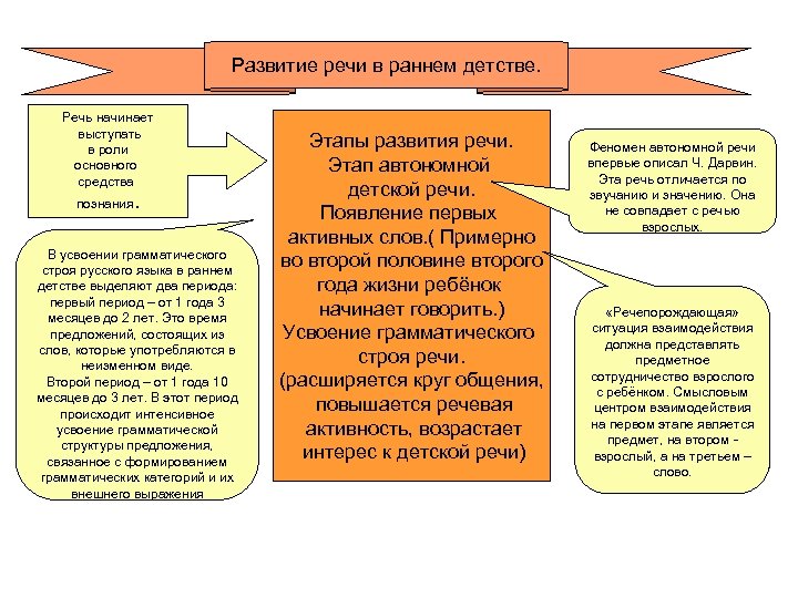 Развитие речи в раннем детстве. Речь начинает выступать в роли основного средства познания. В
