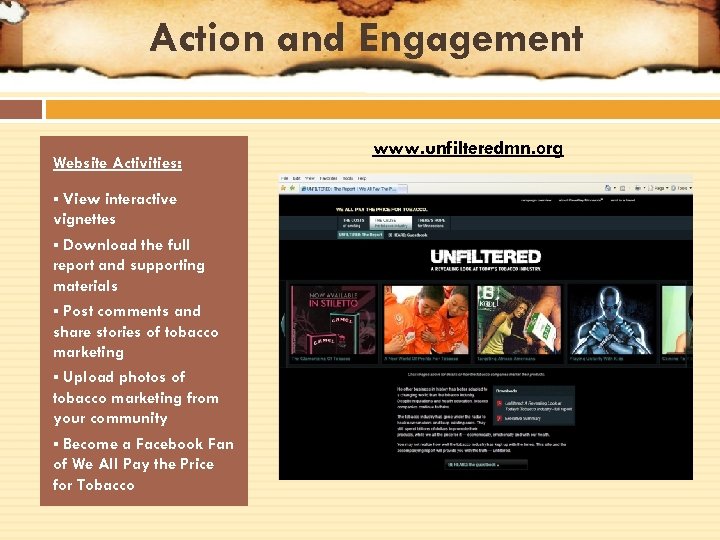 Action and Engagement Website Activities: View interactive vignettes § Download the full report and