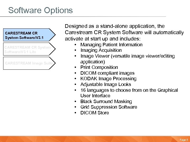 Software Options CARESTREAM CR System Software/V 3. 1 Lite CARESTREAM Image Suite Designed as