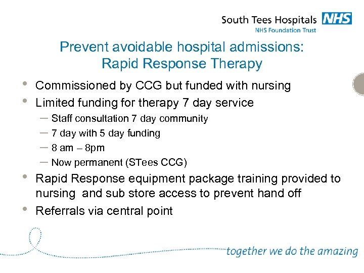 Prevent avoidable hospital admissions: Rapid Response Therapy • • Commissioned by CCG but funded