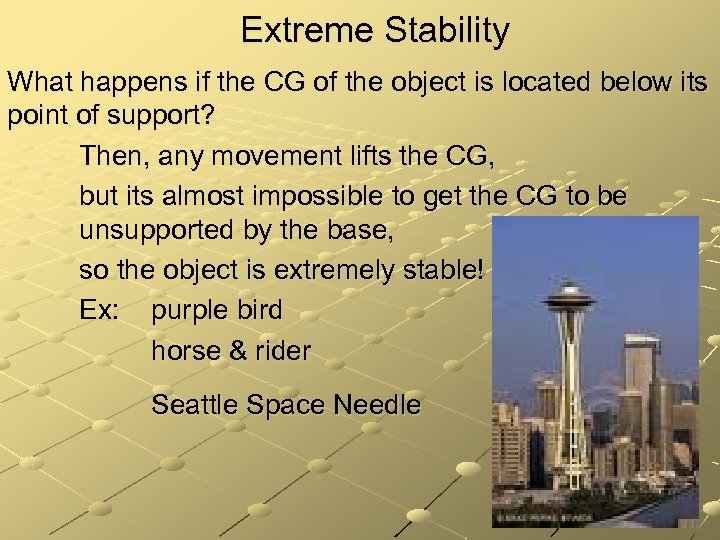 Extreme Stability What happens if the CG of the object is located below its