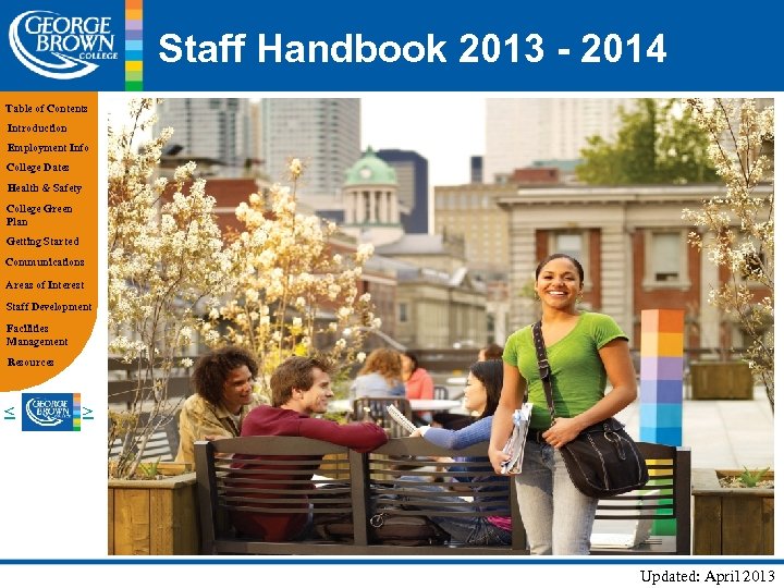 Staff Handbook 2013 - 2014 Table of Contents Introduction Employment Info College Dates Health