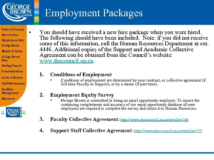 Employment Packages Table of Contents Introduction Employment Info College Dates Health & Safety College