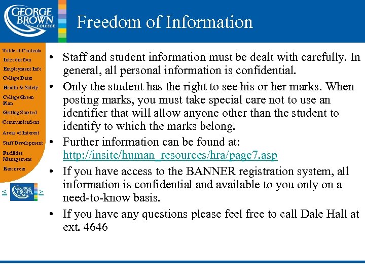 Freedom of Information Table of Contents Introduction Employment Info College Dates Health & Safety