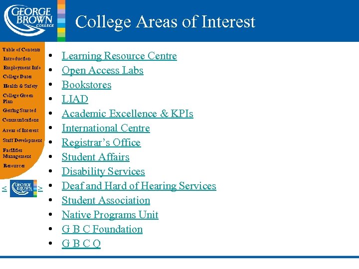 College Areas of Interest Table of Contents Introduction Employment Info College Dates Health &