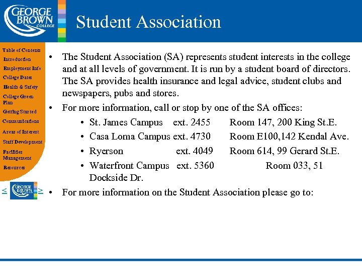 Student Association Table of Contents Introduction Employment Info College Dates Health & Safety College