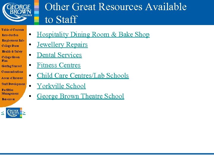 Other Great Resources Available to Staff Table of Contents Introduction Employment Info College Dates