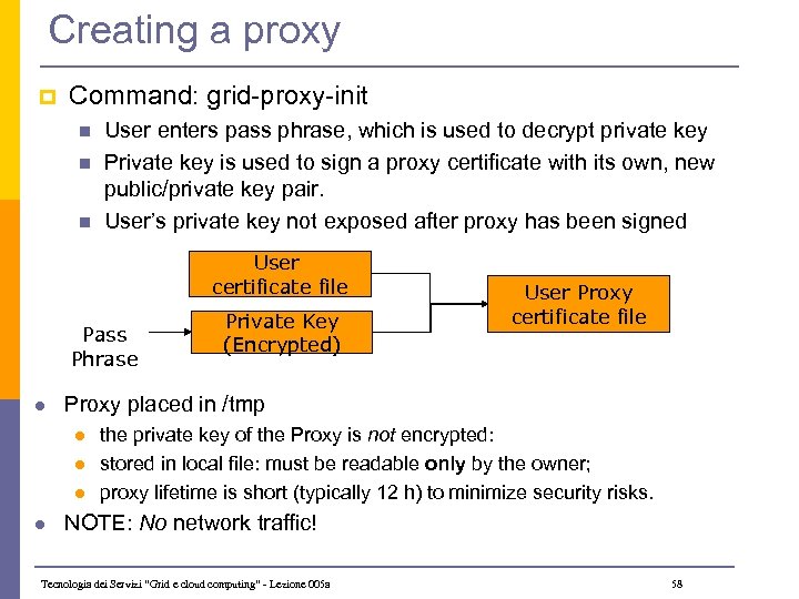 Creating a proxy p Command: grid-proxy-init n n n User enters pass phrase, which