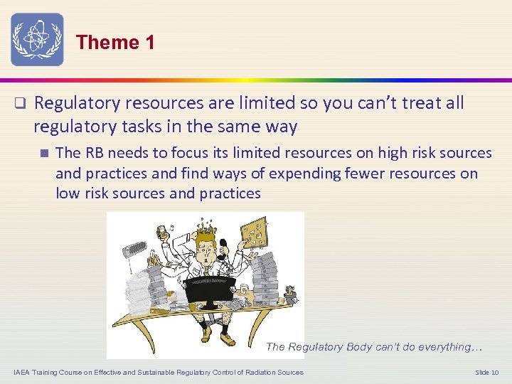 Theme 1 q Regulatory resources are limited so you can’t treat all regulatory tasks