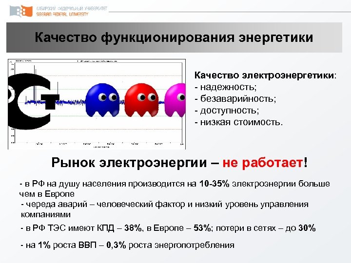 Качество функционирования энергетики Качество электроэнергетики: - надежность; - безаварийность; - доступность; - низкая стоимость.