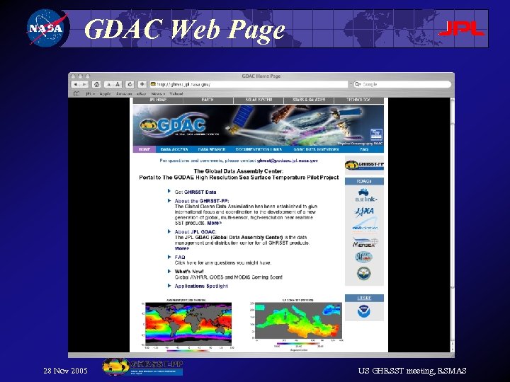 GDAC Web Page 28 Nov 2005 US GHRSST meeting, RSMAS 