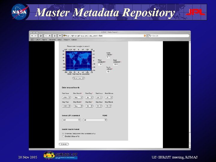 Master Metadata Repository 28 Nov 2005 US GHRSST meeting, RSMAS 