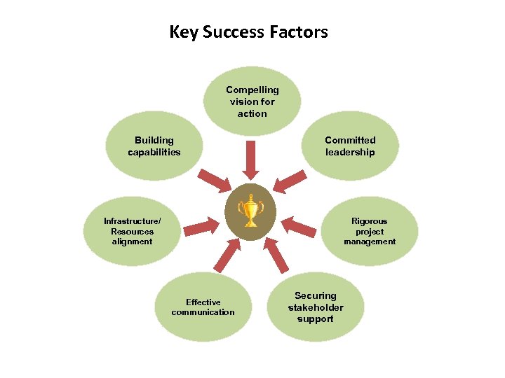 Key Success Factors Compelling vision for action Building capabilities Committed leadership Infrastructure/ Resources alignment