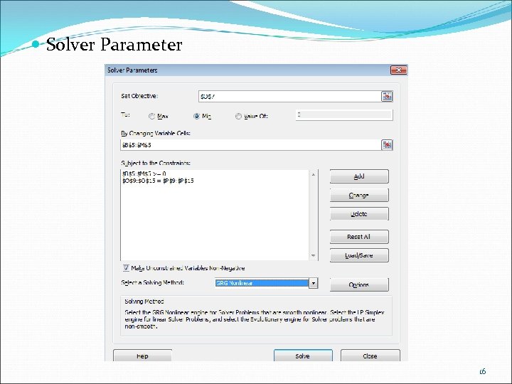  Solver Parameter 16 