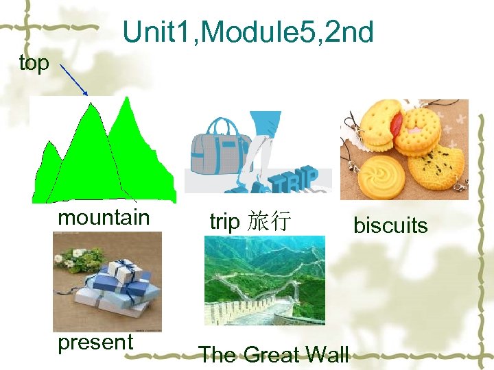 Unit 1, Module 5, 2 nd top mountain present trip 旅行 The Great Wall