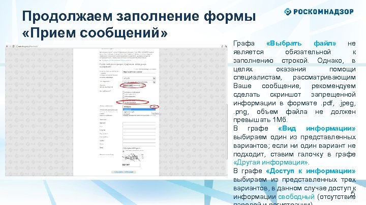 Продолжаем заполнение формы «Прием сообщений» Графа «Выбрать файл» не является обязательной к заполнению строкой.
