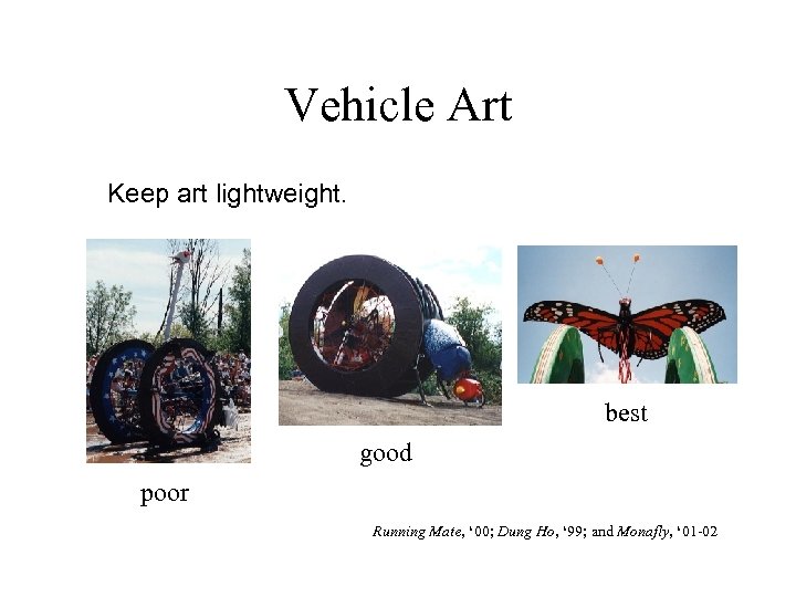 Vehicle Art Keep art lightweight. best good poor Running Mate, ‘ 00; Dung Ho,