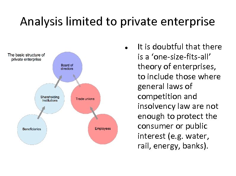 Analysis limited to private enterprise It is doubtful that there is a ‘one-size-fits-all’ theory