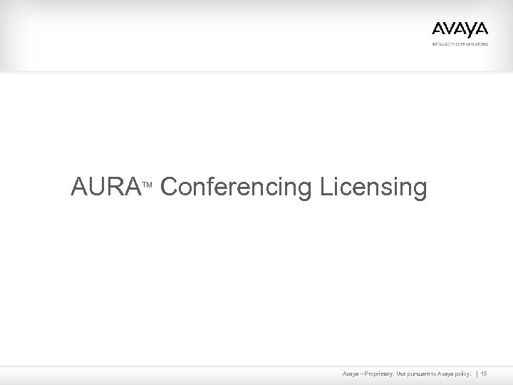 AURA Conferencing Licensing TM Avaya – Proprietary. Use pursuant to Avaya policy. 15 
