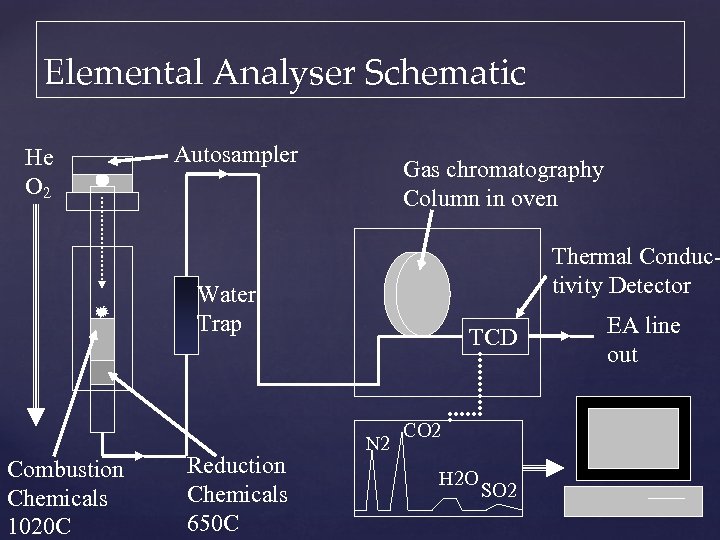 Elemental Analyser Schematic He O 2 Autosampler Gas chromatography Column in oven Thermal Conductivity