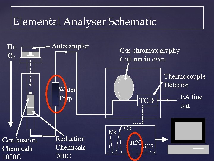 Elemental Analyser Schematic He O 2 Autosampler Gas chromatography Column in oven Thermocouple Detector