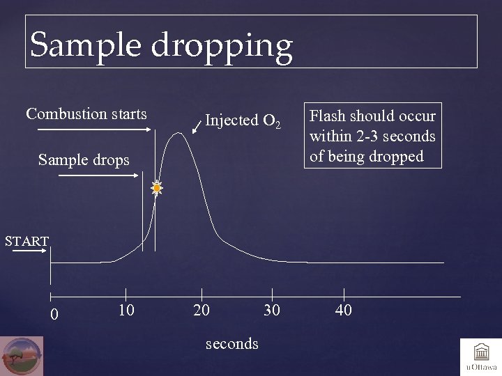 Sample dropping Combustion starts Injected O 2 Sample drops Flash should occur within 2