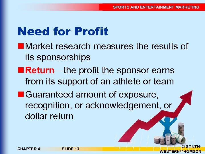 SPORTS AND ENTERTAINMENT MARKETING Need for Profit n Market research measures the results of