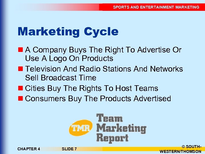 SPORTS AND ENTERTAINMENT MARKETING Marketing Cycle n A Company Buys The Right To Advertise