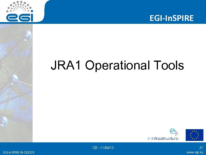 EGI-In. SPIRE JRA 1 Operational Tools CB - 11/04/13 EGI-In. SPIRE RI-261323 21 www.