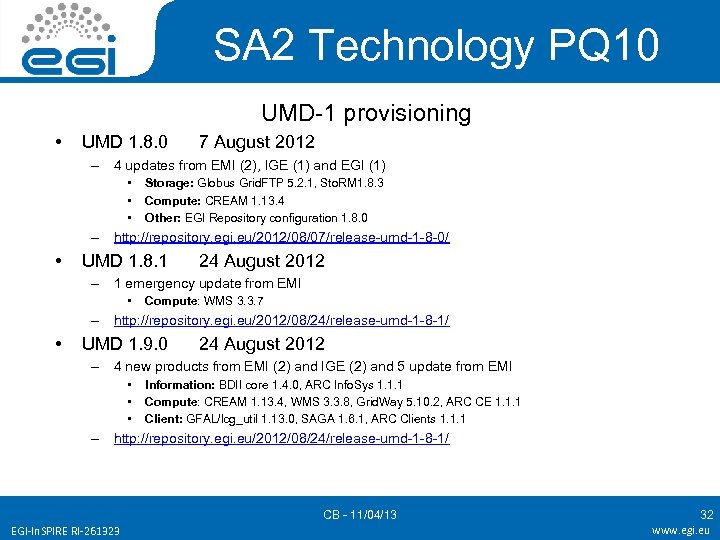 SA 2 Technology PQ 10 UMD-1 provisioning • UMD 1. 8. 0 7 August