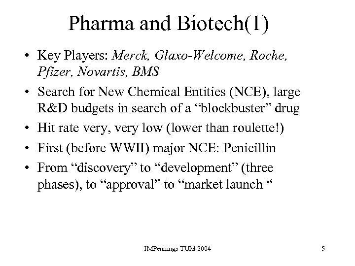 Pharma and Biotech(1) • Key Players: Merck, Glaxo-Welcome, Roche, Pfizer, Novartis, BMS • Search