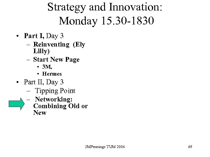 Strategy and Innovation: Monday 15. 30 -1830 • Part I, Day 3 – Reinventing