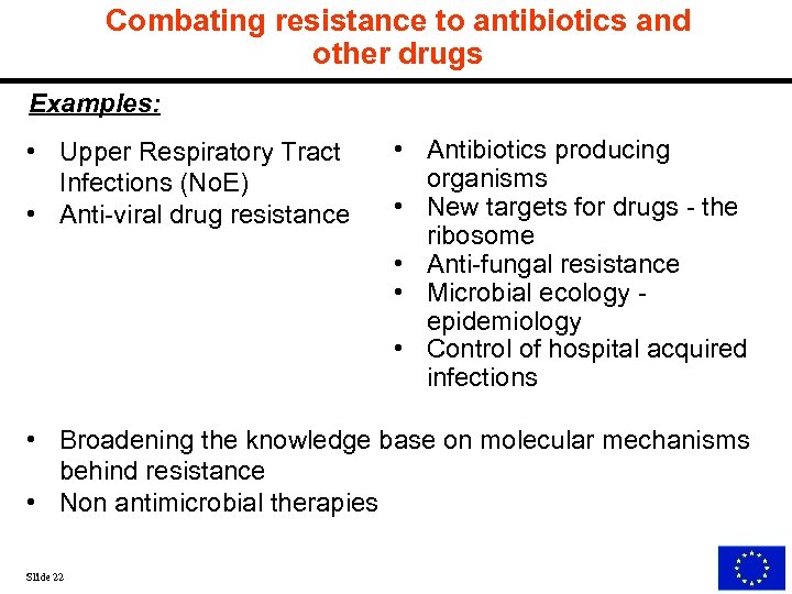 Combating resistance to antibiotics and other drugs Examples: • Upper Respiratory Tract Infections (No.