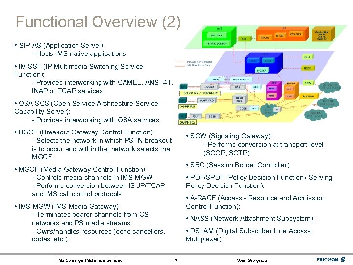 Functional Overview (2) • SIP AS (Application Server): - Hosts IMS native applications •