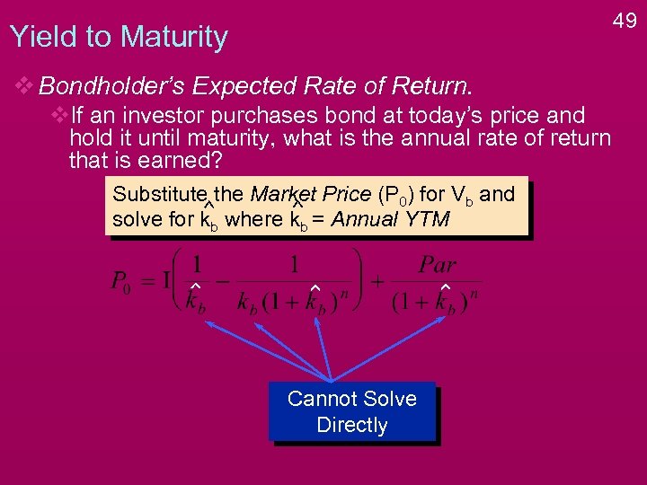 49 Yield to Maturity v Bondholder’s Expected Rate of Return. v. If an investor