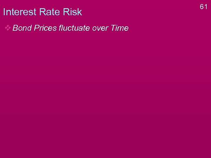 Interest Rate Risk v Bond Prices fluctuate over Time 61 