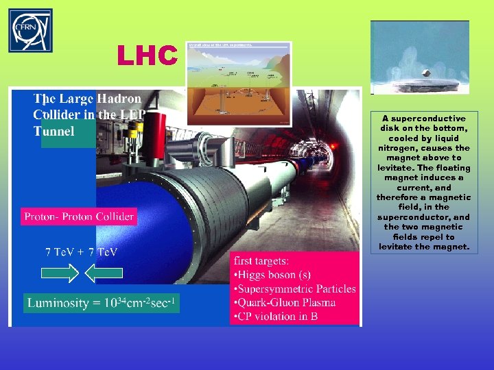 LHC A superconductive disk on the bottom, cooled by liquid nitrogen, causes the magnet