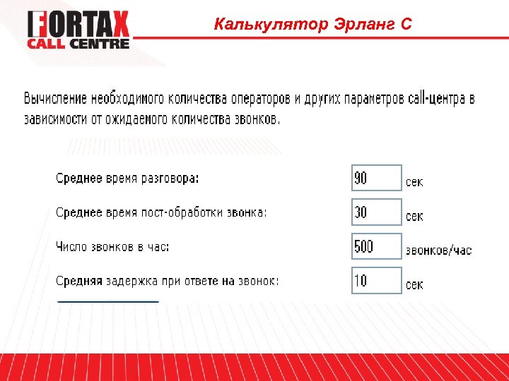 Калькулятор Эрланг С 