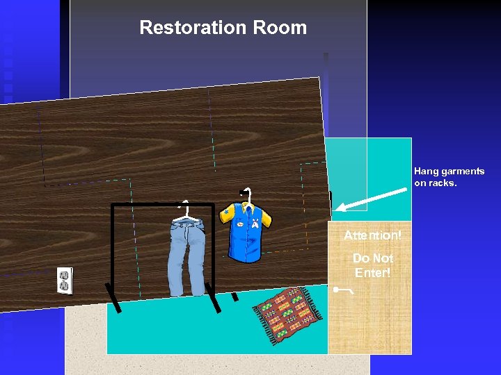 Restoration Room Hang garments on racks. Attention! Do Not Enter! 
