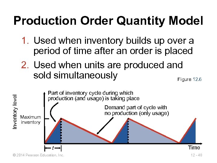 Production Order Quantity Model Inventory level 1. Used when inventory builds up over a