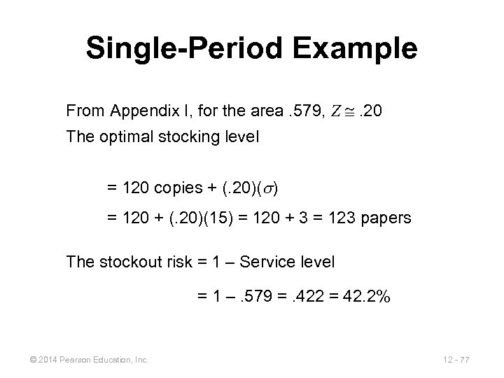 Single-Period Example From Appendix I, for the area. 579, Z . 20 The optimal