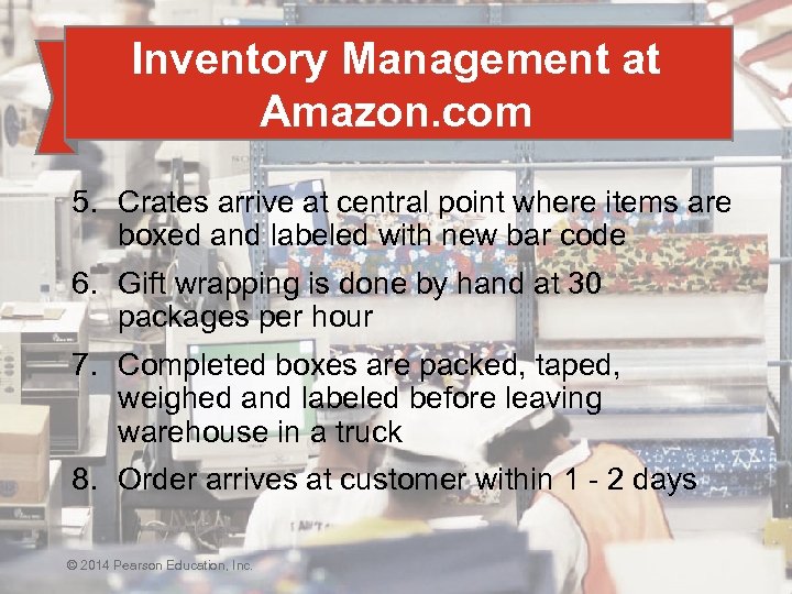 Inventory Management at Amazon. com 5. Crates arrive at central point where items are