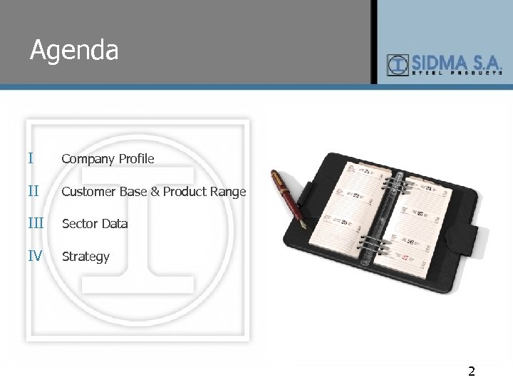 Agenda Ι Company Profile ΙΙ Customer Base & Product Range ΙΙΙ Sector Data IV