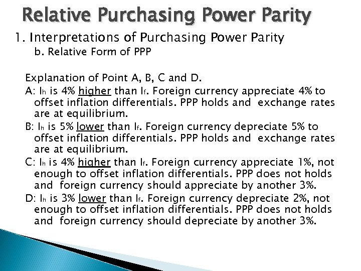 Relative Purchasing Power Parity 1. Interpretations of Purchasing Power Parity b. Relative Form of