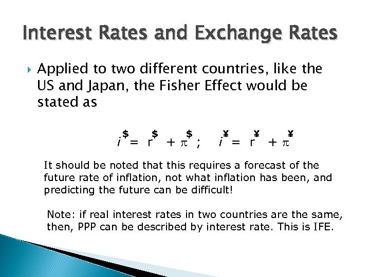 Interest Rates and Exchange Rates Applied to two different countries, like the US and