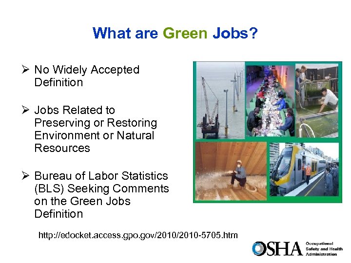 What are Green Jobs? Ø No Widely Accepted Definition Ø Jobs Related to Preserving