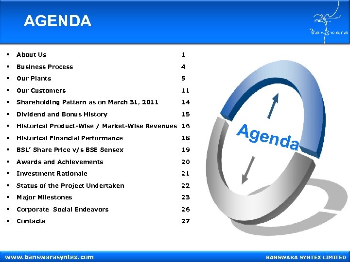 AGENDA § About Us 1 § Business Process 4 § Our Plants 5 §